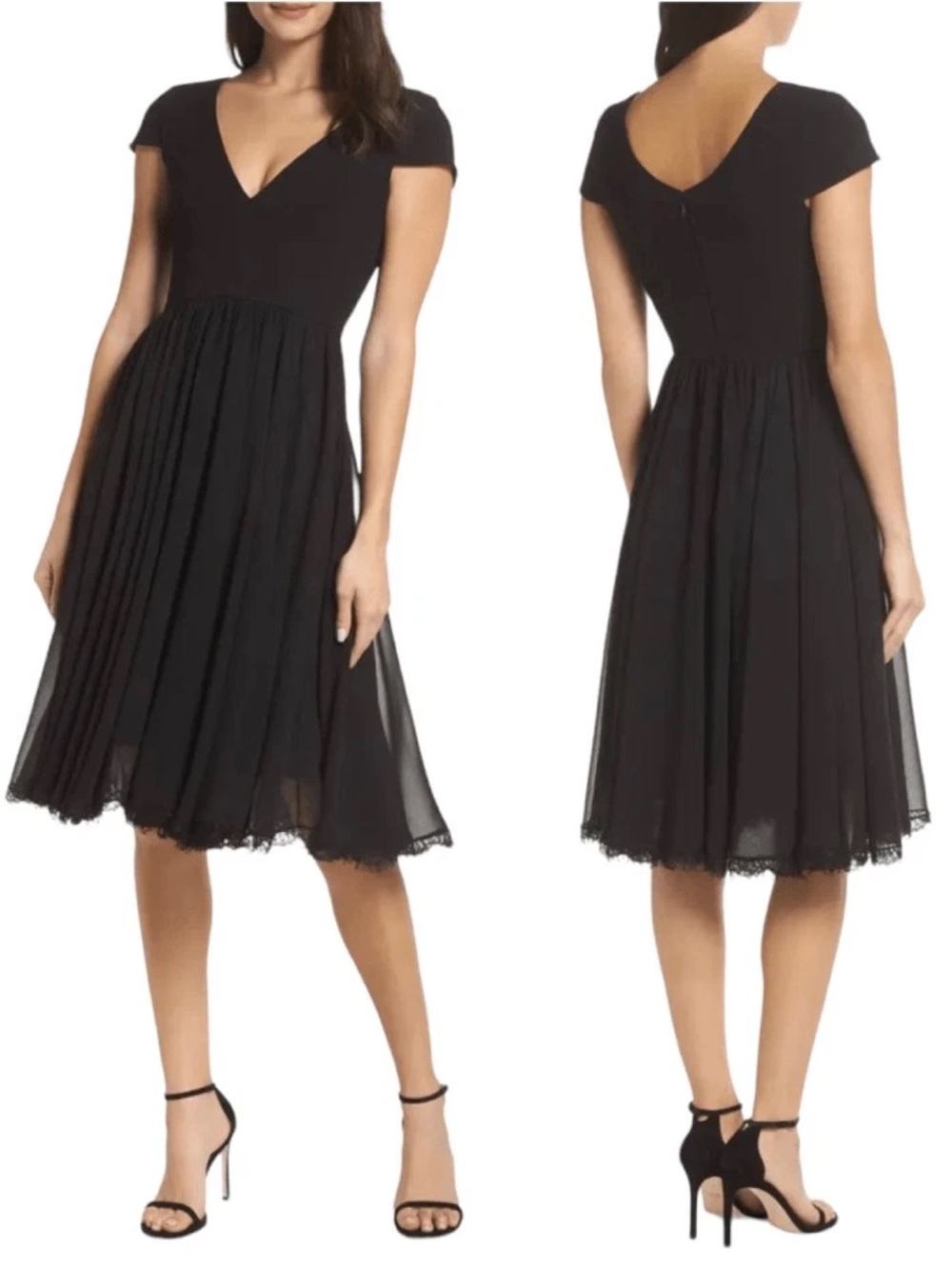 Dress the Population Corey Chiffon Fit & Flare Cocktail Dress Black Large NWTS - Picture 6 of 6